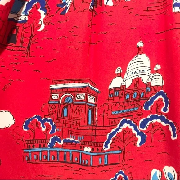 Unique Red Pendleton Print Pleated A-Line Skirt With Drawings of Paris Size 10 - Picture 8 of 14
